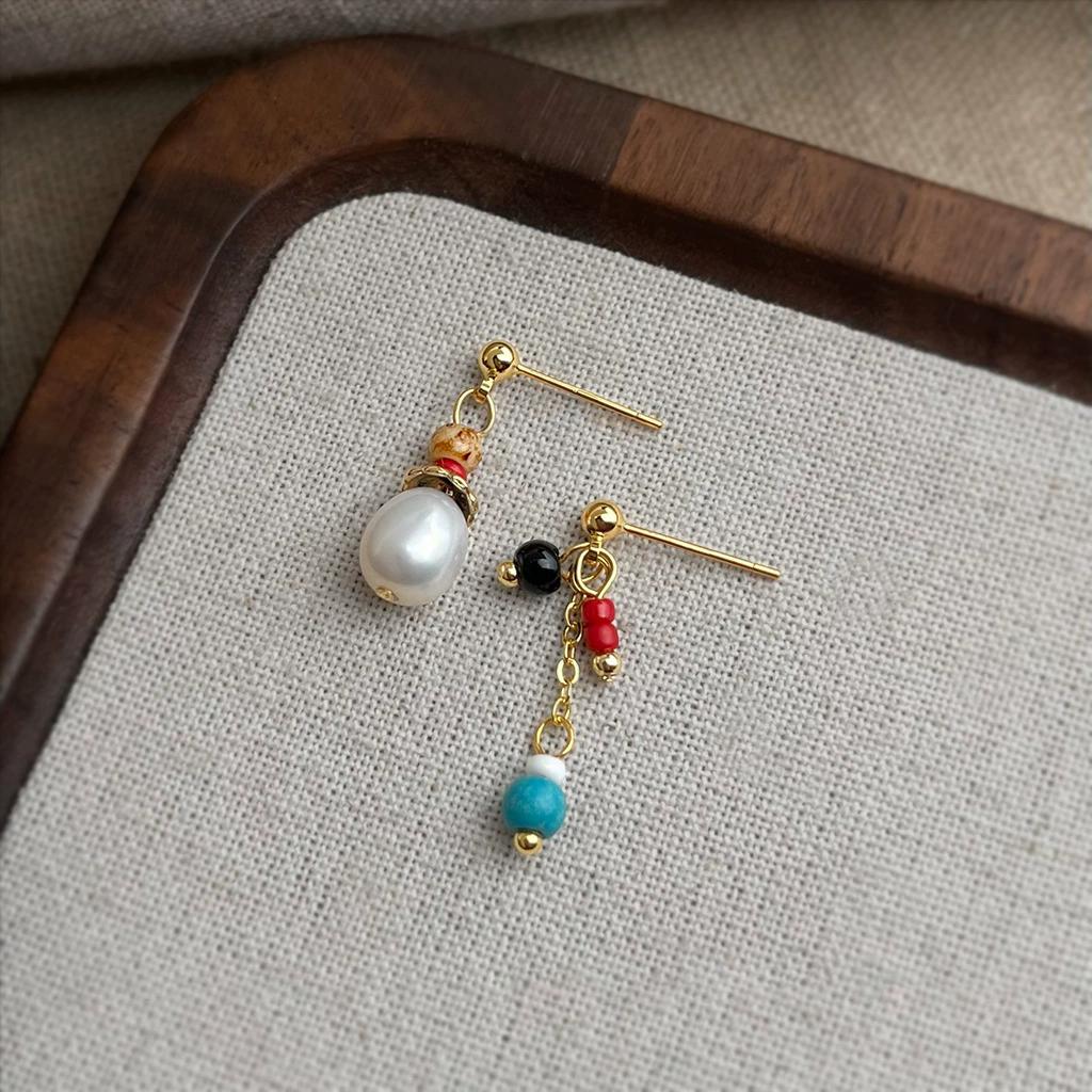 

Bohemia Asymmetric Freshwater Pearl Ear Stud Piercing Earrings For Women Elegant Fashion New Jewelry Gift Party Daily