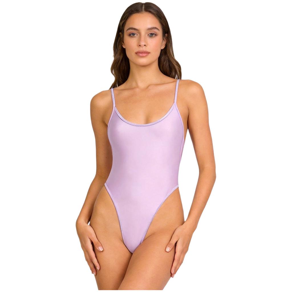 Women Nightclub Beach Swimsuit Oil-shiny Glossy Leotard Backless High-cut Stretchy Sling Bodysuit One-piece Diving Wear