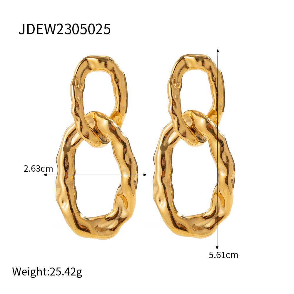 Chic Stainless Steel 18K Gold Wave Pattern Earrings - Light Luxury Geometric Studs