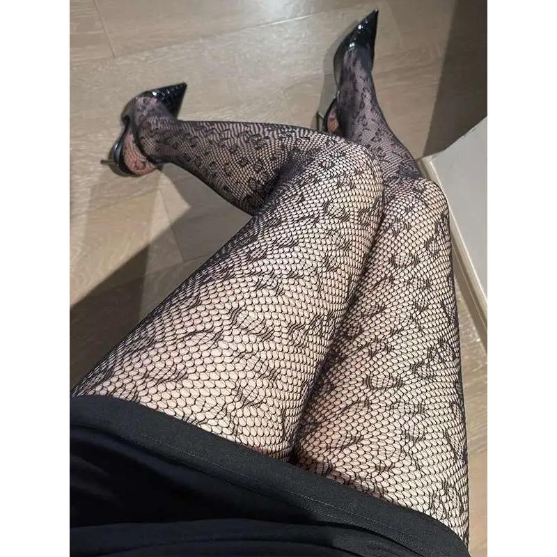 Black Sexy Stockings Fishing Net Socks Leopard Print Internet Celebrity Style High Elasticity Semi Transparent Pure A0CY
