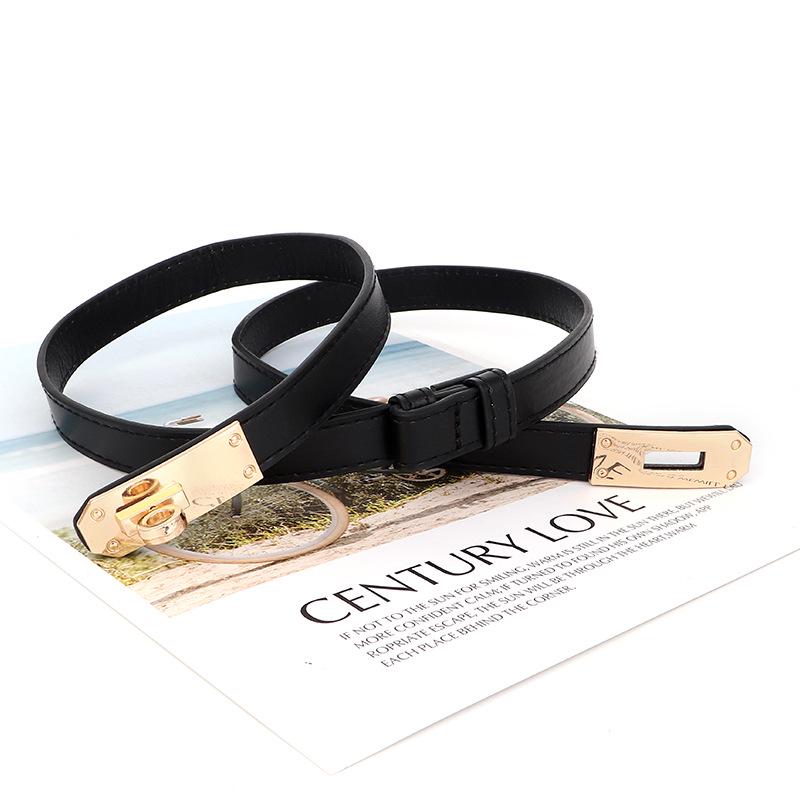 Women's Leather Decorative Buckle Pull-Through Waistband Belt for Skirts and Suits - Punch-Free Design.