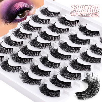 Faux-cils en vison frits, 14 paires de cheveux frits, moelleux et salissants, greffés, épais et bouclés, nouveau produit