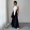 Cross-border European and American elegant style fashion color matching hip-wrapped dress dress women's clothing  autumn and winter  independent 