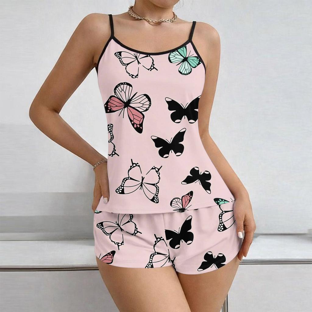 Women Soft 2 Piece Pajamas Set Sleeveless Shorts Set Loungewear Sets Pyjamas Nightwear