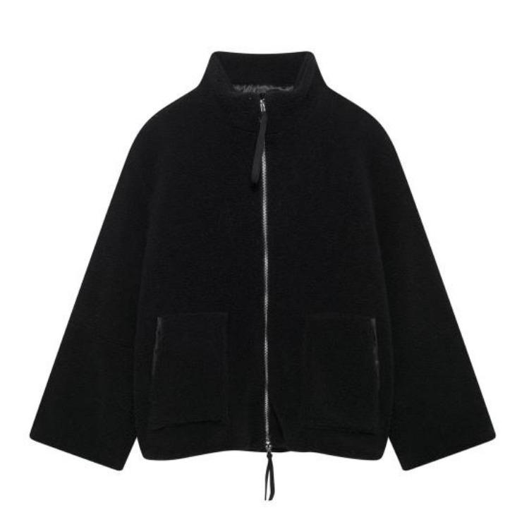 

Winter Woolen Coat for Women Turn Down Collar Loose Thermal Jacket Long Sleeves Pure Color with Pockets Zipper Closure School Dating Commuting XXL чорний