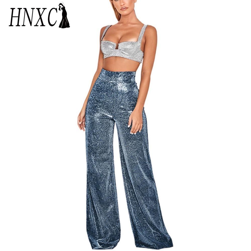 

Женские брюки HNXC Блестящие однотонные Брюки с высокой талией Весна Осень Темперамент Свободные Прямые Брюки с широкими штанинами Повседневная одежда XL темно-синий