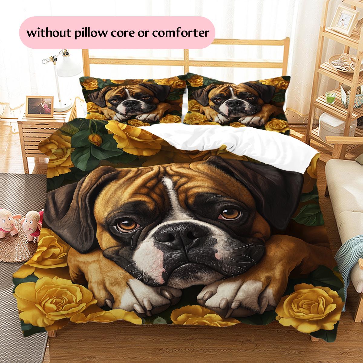 

Boxer and Flowers Pattern Bedding Home Decoration Birthday Gift (1 * duvet cover + 2 * pillowcase, without core) 135x200cm