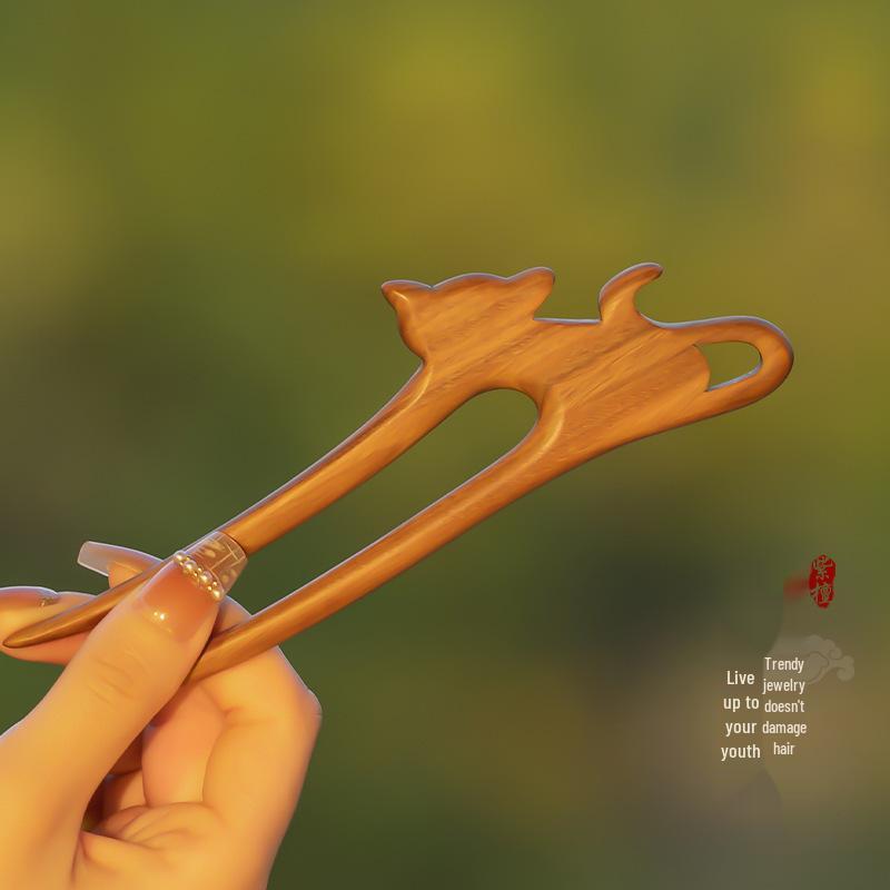 High-End Natural Ebony Wood Hairpin - Extended Chinese Ancient Style Black Hair Bun Accessory