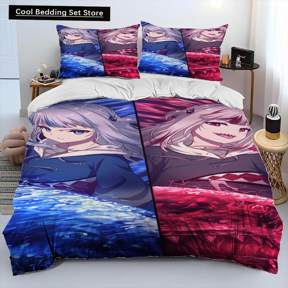 Comforter Cute Gawr Gura Hololive Anime Shark Comforter Bedding Set Bed Set King Queen Size Bedding Set