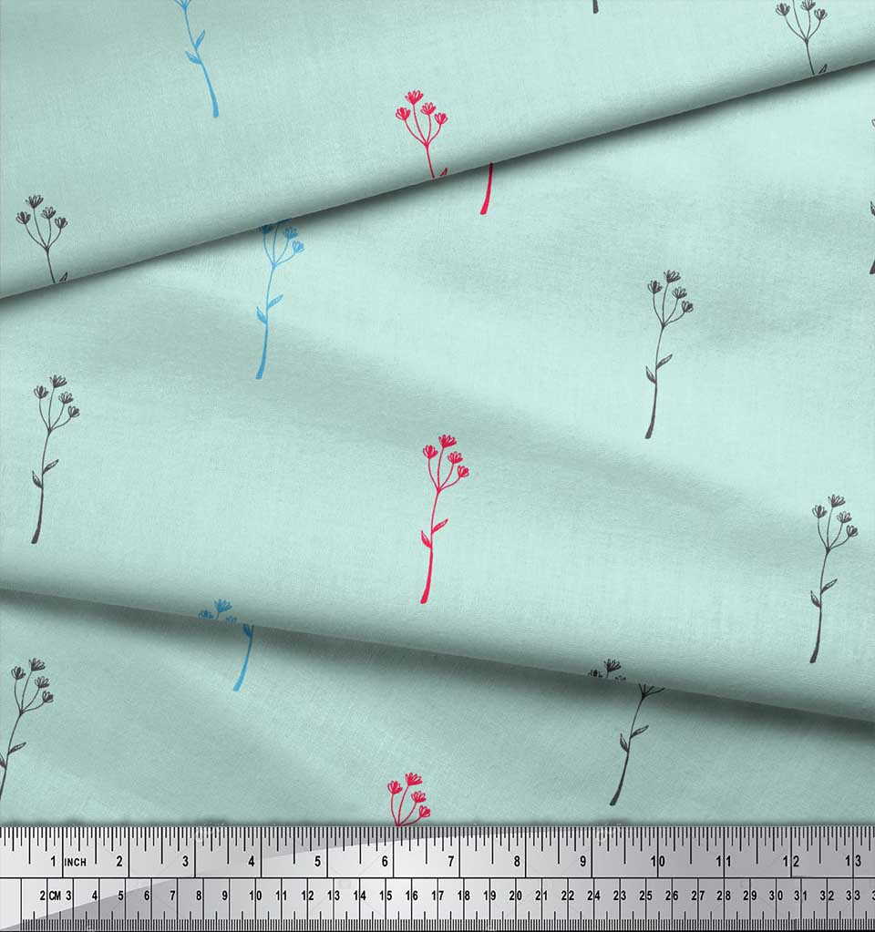 Soimoi Gray Poly Crepe Fabric Scarlet Hummer Leaves Print Fabric by the Metre 42 Inch