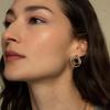 18K Gold and Silver Color Matching Double-layer Stud Earrings Size Circle C-shaped Threaded Earrings, Ear Jewelry