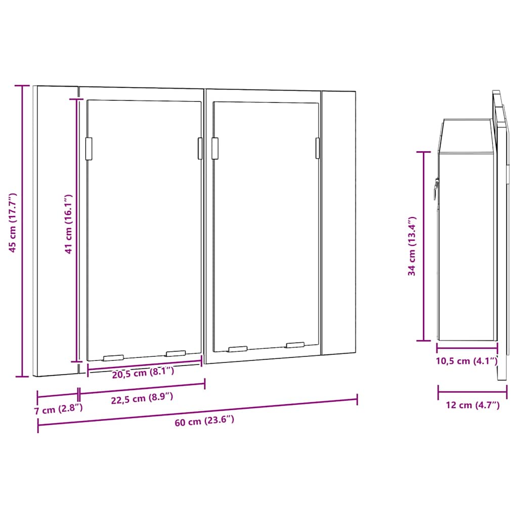 LED-Badezimmerschrank mit Spiegel, Aufbewahrungsspiegel für das Badezimmer, 60x12x45 cm