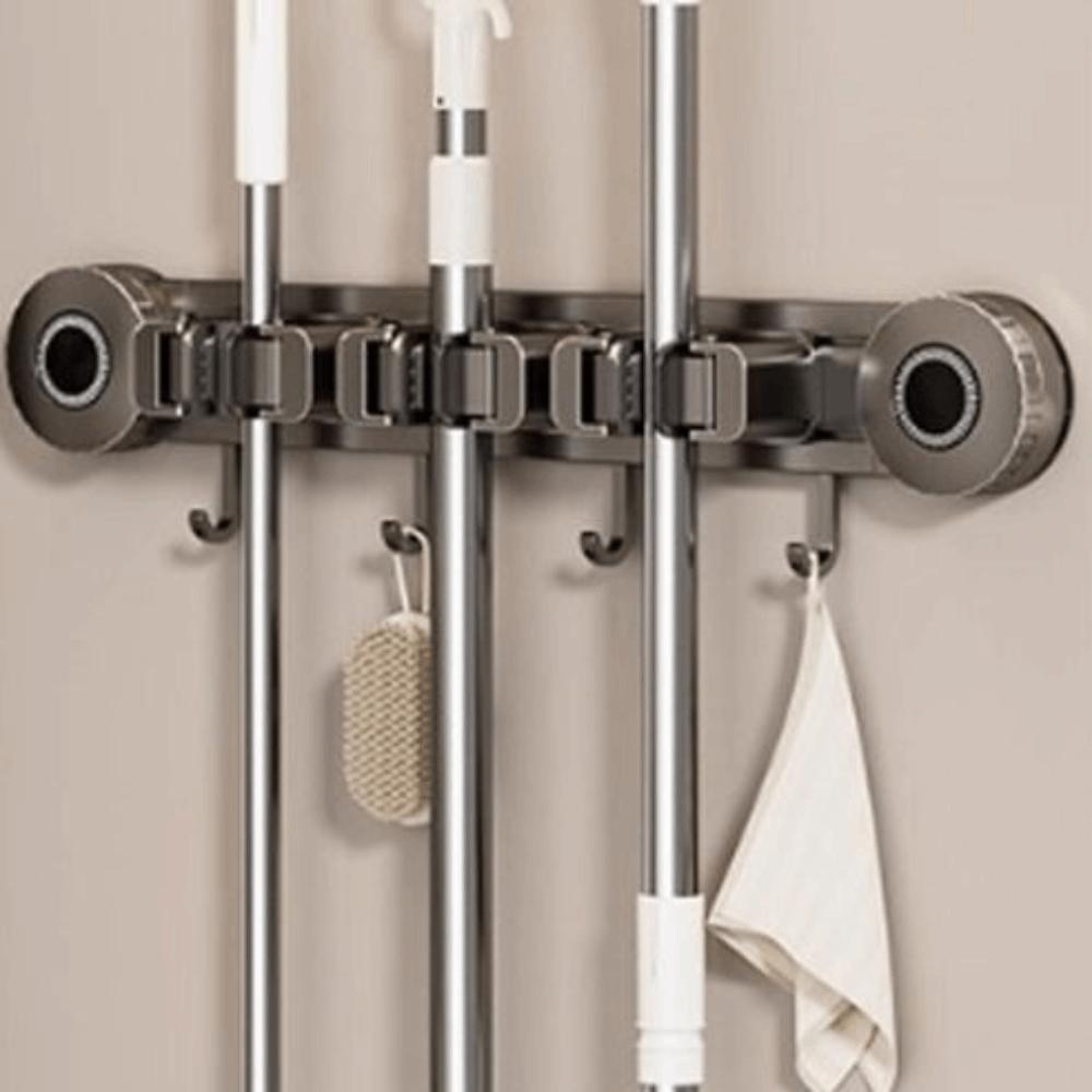 Moisture-Proof Suction Cup Mop Holder Space Aluminum Mop Clip Rack Storage Rack  Household Storage