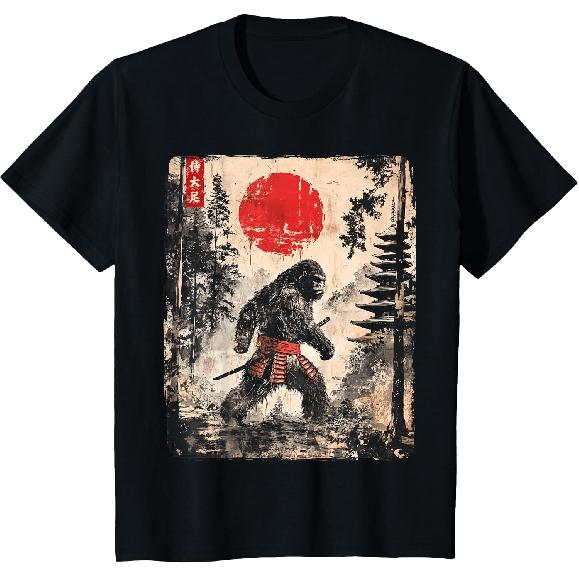 Samurai Bigfoot Japanese Vintage Graphic Ukiyo-e Art Funny T-Shirt