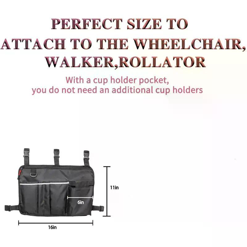 Wheelchair Side Armrest Bag Wheelchair Storage Bag Reflective Strip Magic Tape Hanging Bag Baby Cart Side Bag Walker Pouch