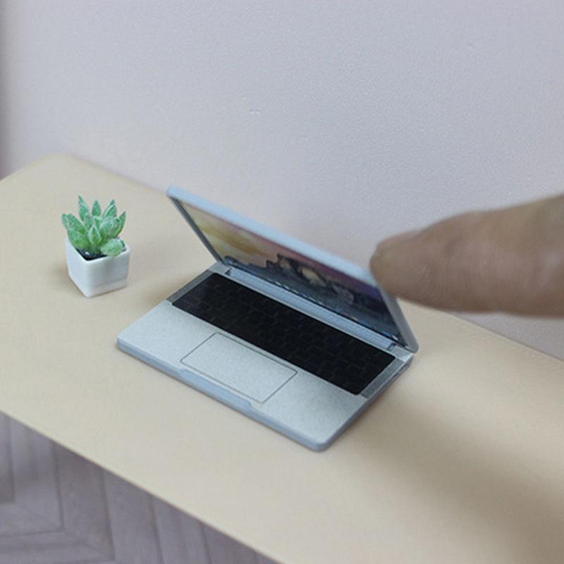 Cute Simulation 1:12 Mini Laptop Computer Dollhouse Miniature Alloy Crafts Dollhouse Decoration For Doll House Diy Accessories