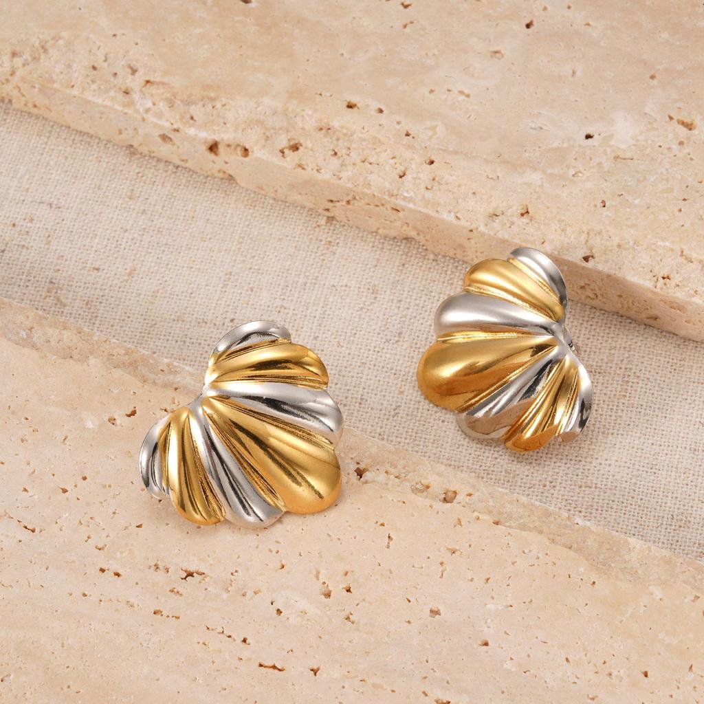 Gold and Silver Stainless Steel Ear Studs with Color Block Design