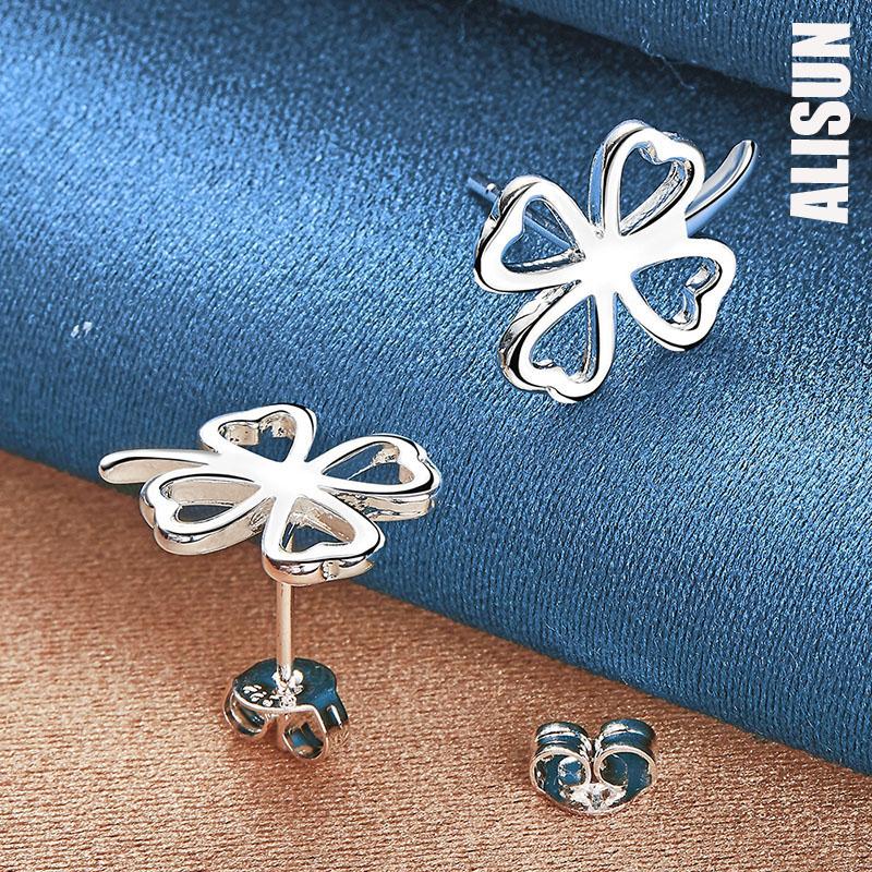 Kolczyki z perforowanej koniczyny ze srebra próby 925 na modną biżuterię ślubną