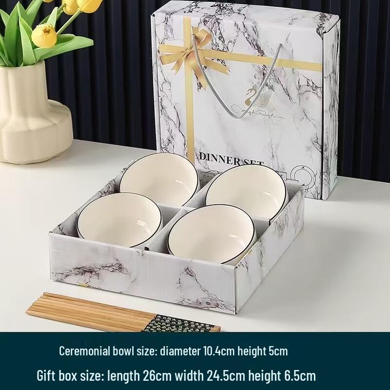 Chinesisches Blau-Weiß-Porzellan Reisschüssel und Essstäbchen-Set