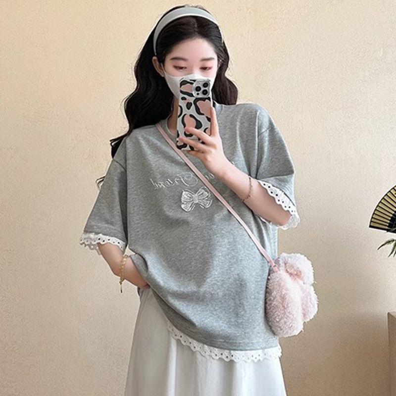 

Korean Style Maternity Summer Fashion Set: Loose Belly Covering Top and Tummy Support Skirt for Trendy Moms M [80-100 lbs]