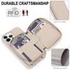 For iPhone 13 Pro Case RFID Blocking Zipper Wallet Leather + TPU Phone Cover with Shoulder Strap