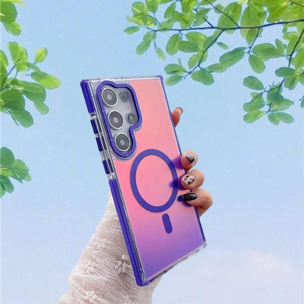 Metal Lens Phone Case For Samsung Galaxy S25 Edge S24 S23 S22 S21 Ultra Plus S24FE MagSafe Wireless Charge Discolour Clear Cover