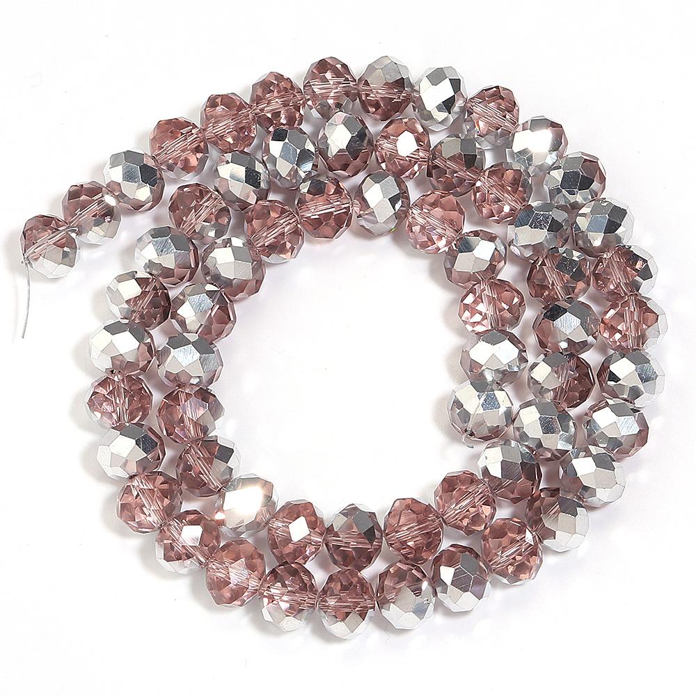 1 Strand 3/4/6/8/10mm Faceted Crystal Beads Pink Rhodium Rondelle Glass Loose Beads For Jewelry Making DIY Bracelets Necklace