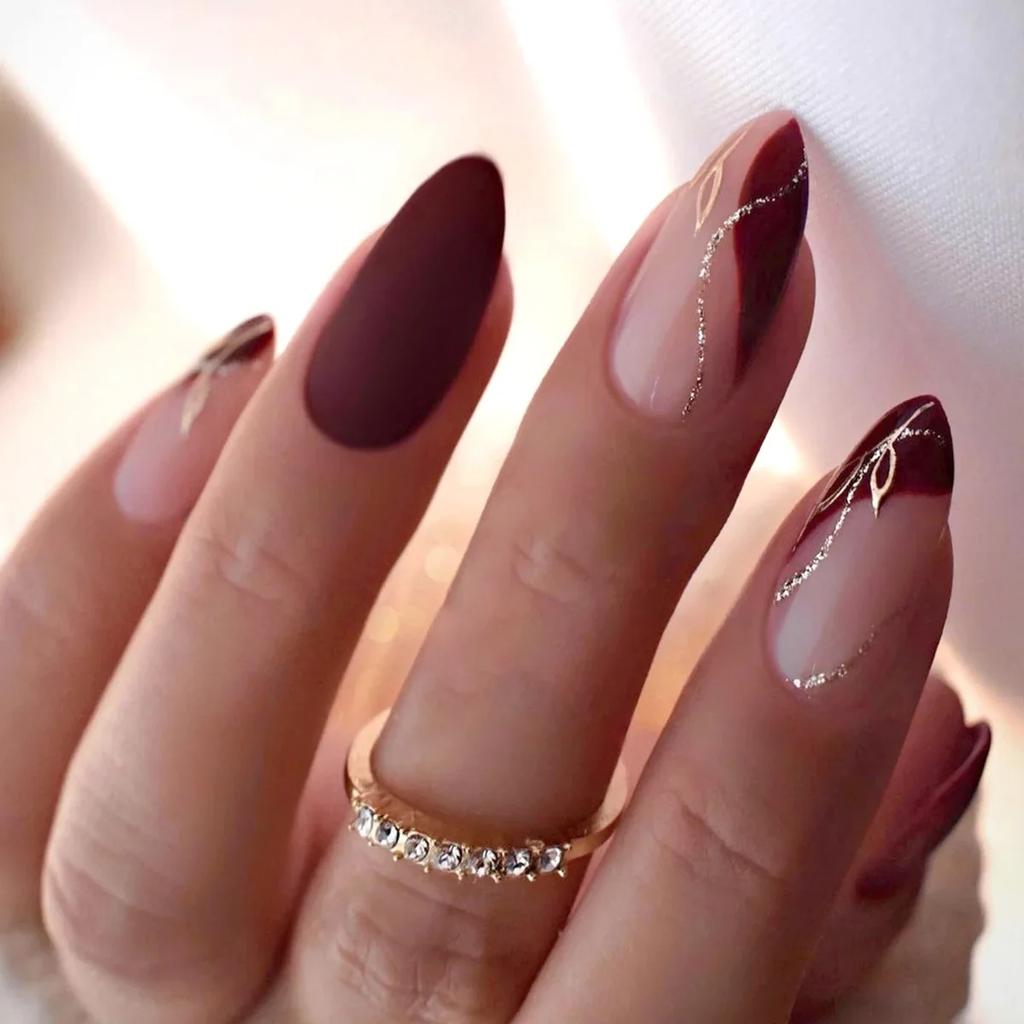 24Pcs Long Almond Press On Nails French Pink Wave Line Design Detachable Fake Fingernails Manicure Tips