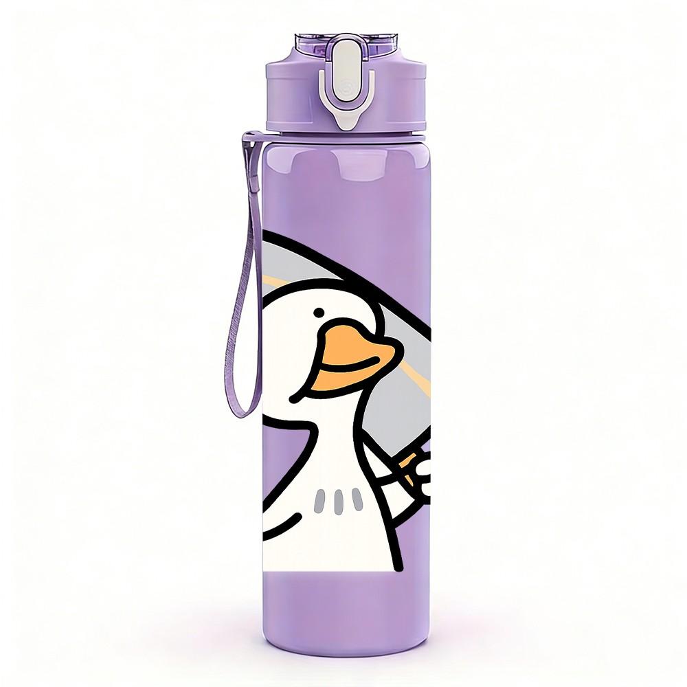 1PC Duck Holding Paper Cartoon Art 750ml Color Plastic Sports Water Bottle Leakproof Flip Straw Lid Suitable for Sports Office Home Use