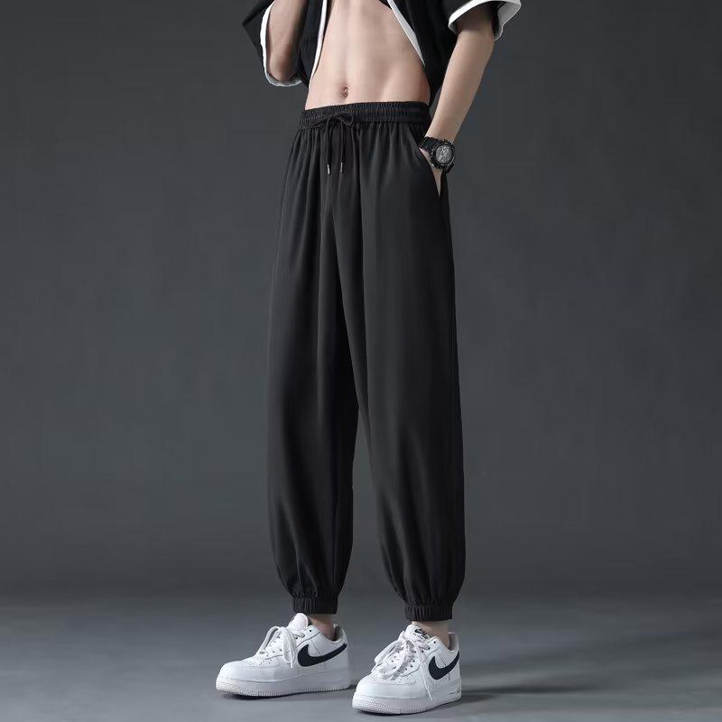 Men's Summer Ice Silk Wide-Leg Pants – Solid Color, Loose Fit, Plus Size, Straight Leg, Hong Kong Style