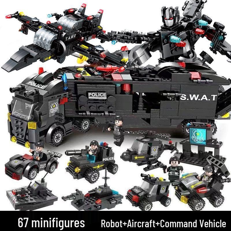 Chinese Police Building Block Bus - Educational Toy for Boys