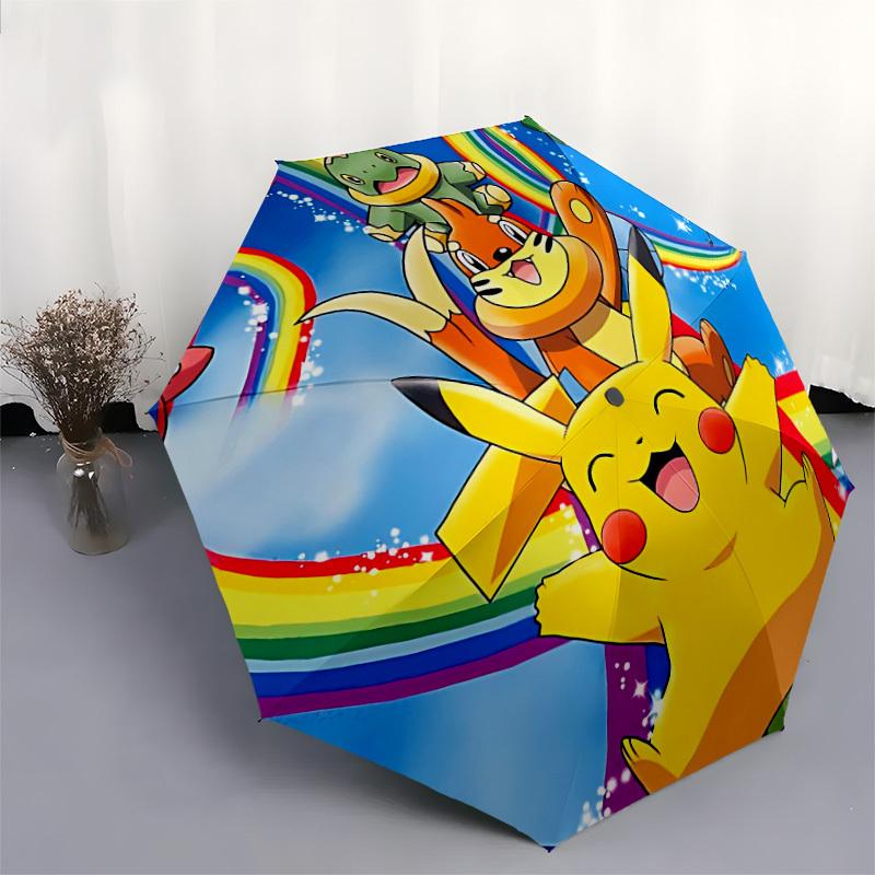 1pc Pokemon Pikachu Automatic Umbrella | Portable Foldable 8-Rib Manual Open, Cute Halloween & Christmas Gift for Outdoor, Casual Accessory, Durable C