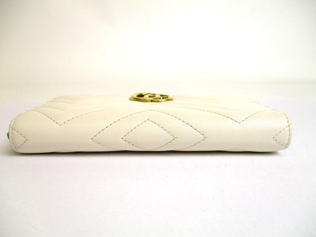 Authentic GUCCI Marmont GG White Leather Round Zip Long Wallet #b119  Seller Refurbished