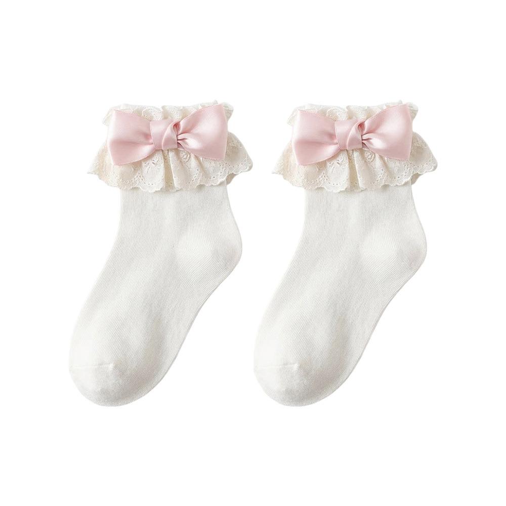 Lolita Cotton Sock White Bowknot Socks Kawaii Women Socks  Spring Summer розовый