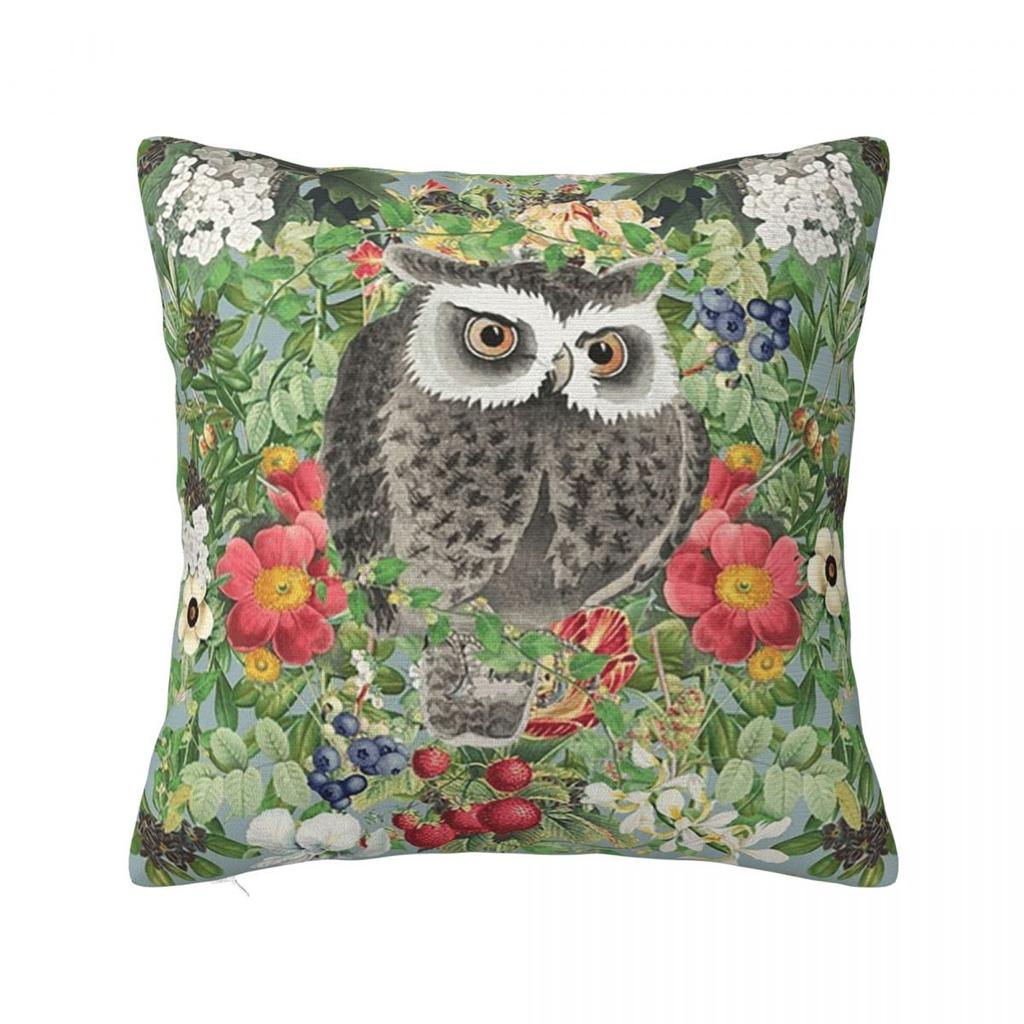 Retro Floral Owl Bird Square Pillowcase Cushion Cover Pillow Case Throw Pillow Cover for Home Bedroom Car
