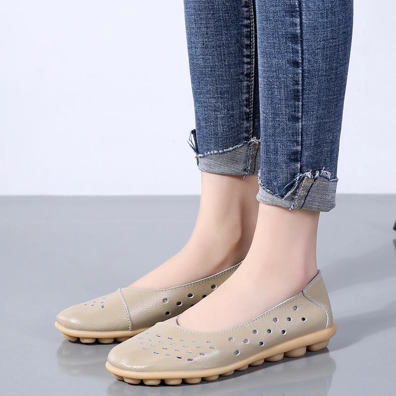 Fashion Leather Women Flats New Cut-Outs Summer Shoes Woman Hollow Women's Loafers Female Solid Shoe Large Size 35-44