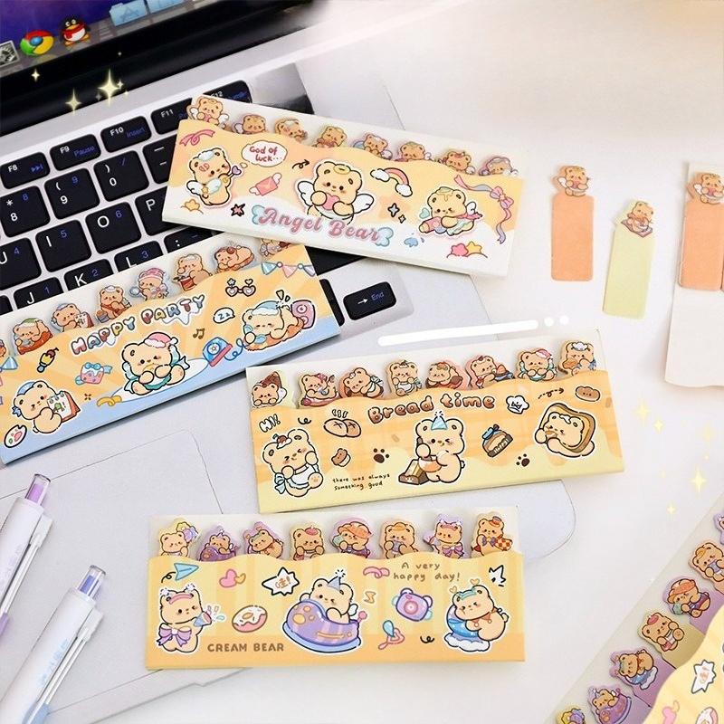 kawai stationery Cream Bear Notes Creative Cartoon Bears Sitting in Rows N Times Sticky Index Message Paper office accessories