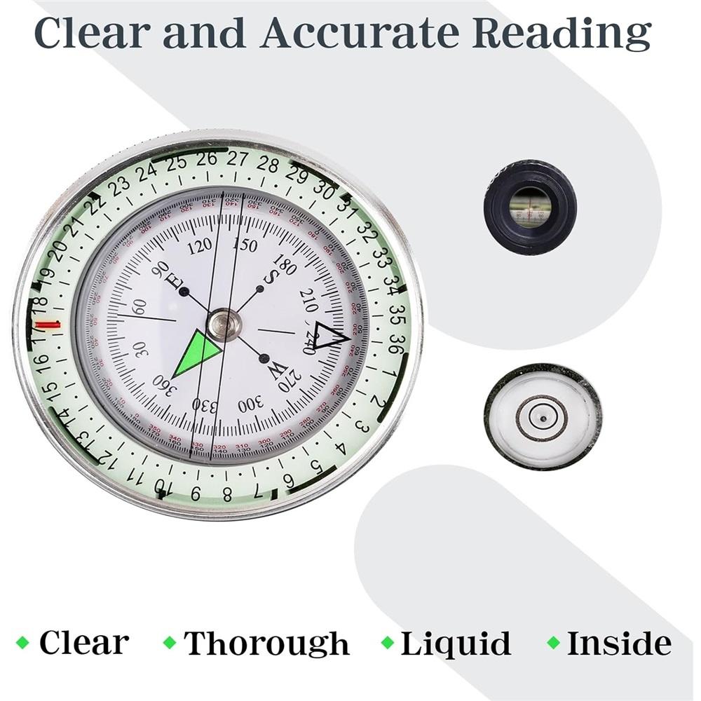 Compass Hiking Compass - Navigation, Pocket, Waterproof, Shockproof, Military - Hiking, Climbing, Biking, Exploring, Geology, Outdoor Activities