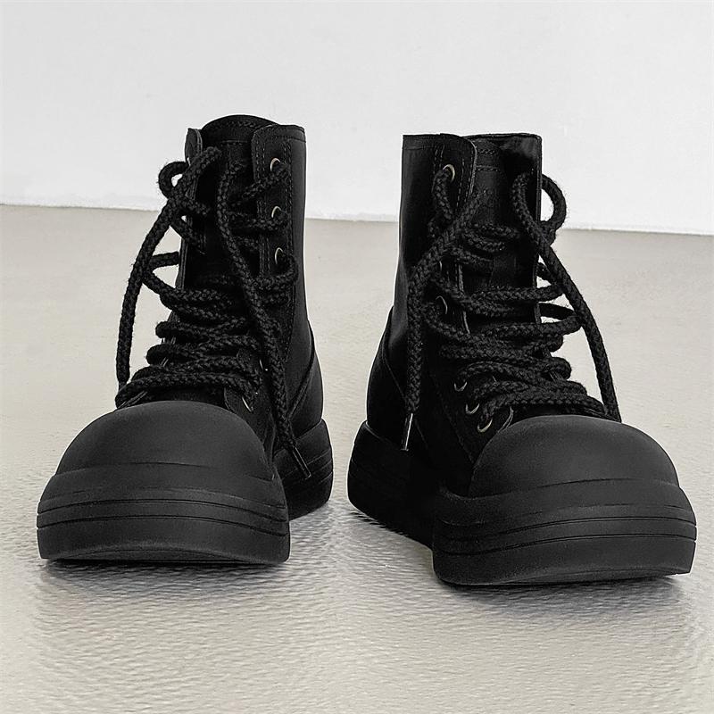 Fashion Versatile Casual Leather Ankle Boots Mens Outdoor Boots Classic Design High Top Man Casual Shoes Lace-up Solid Motorcycle Boots