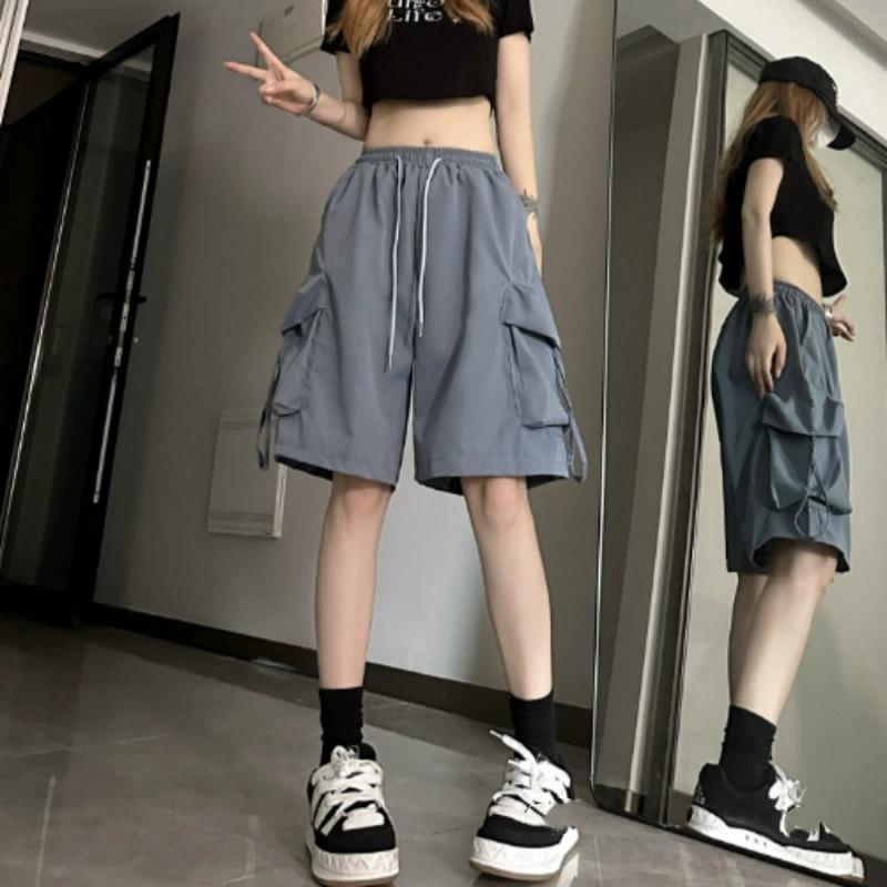 Y2K Cargo Shorts Damskie Harajuku Czarne Oversize Szerokie Szorty Letnie Streetwear Moda Wysoki Stan Luźne Krótkie Spodnie
