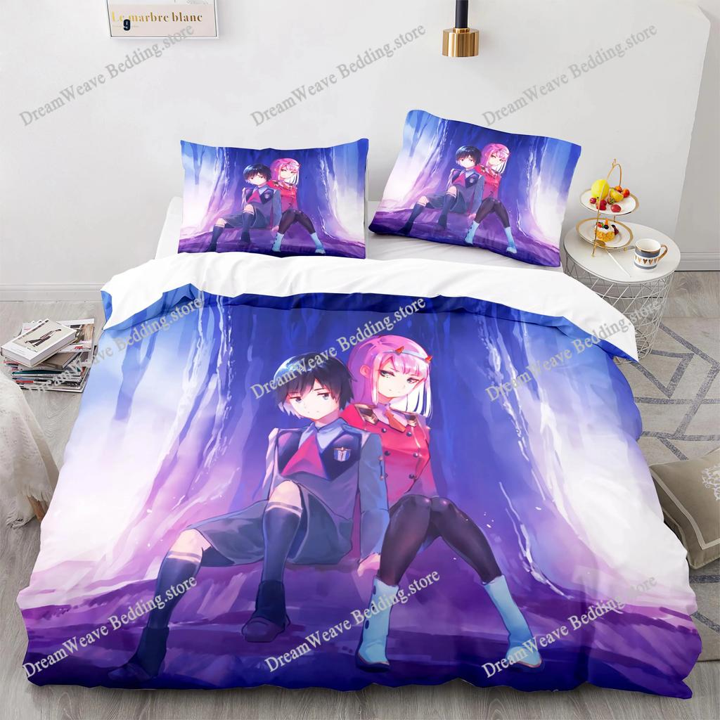 Darling In The Franxx Zero Two 02 Cartoon Poster Sheets Quilt Covers Bedding Dormitory Sheets Bedding Set Soft Warm Bedding Set7
