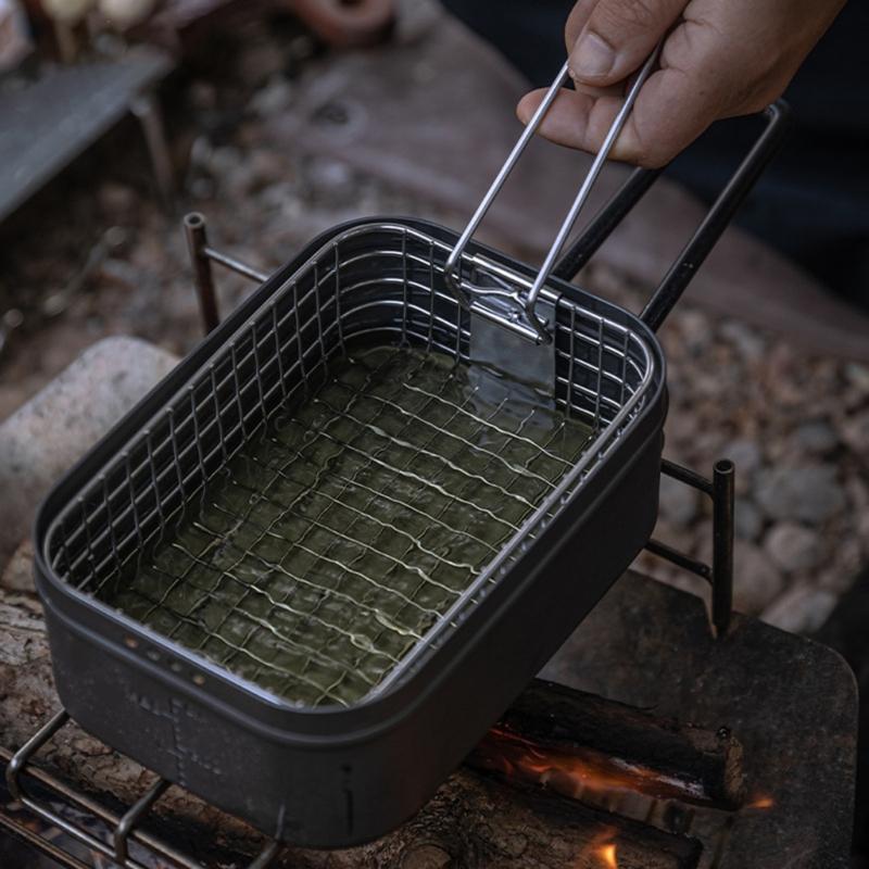 Portables Stainless Steel Frying Basket Multipurpose Pots with Frying Basket Family Barbecue Accessory