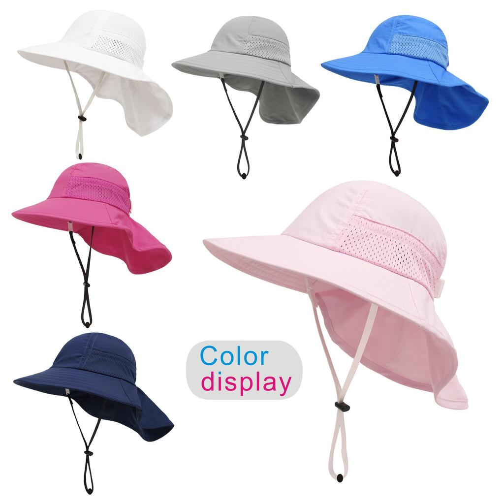 Children Sun Hat Breathable Mesh Sunshade Beach Cape Hat 3-8Years Quick Dry Neck Protection Hiking Travel Kid Bucket Hat