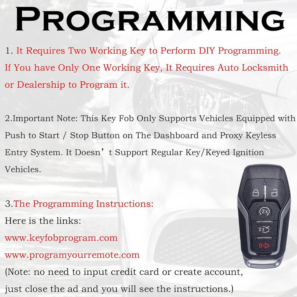 Key Fob Replacement Fits for Ford Explorer 2016-2017 Edge Mustang 2015-2017 Fusion Titanium Lincoln MKZ MKC 2014-2016 MKX 2016 2017 2018 Keyless