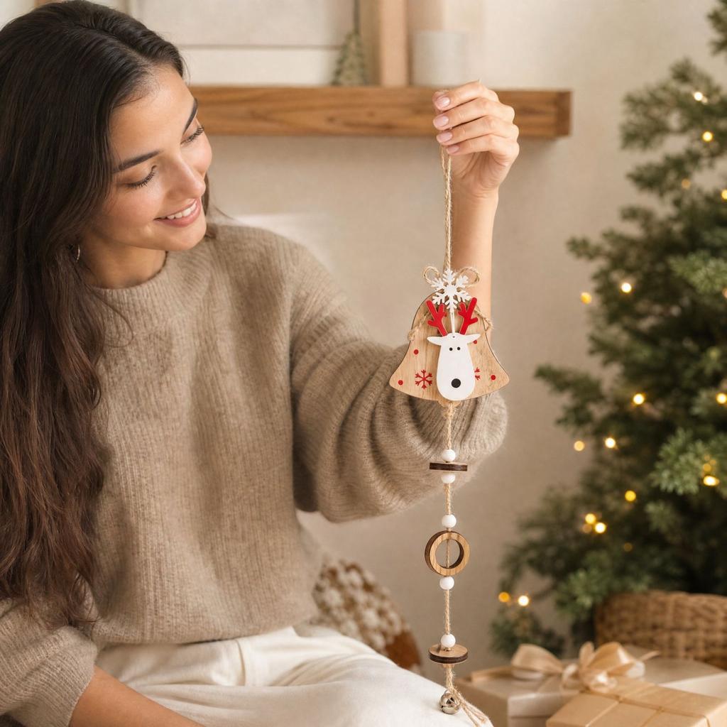 Wooden Christmas Tree Bell Hanging Ornament for Festive Holiday Decoration