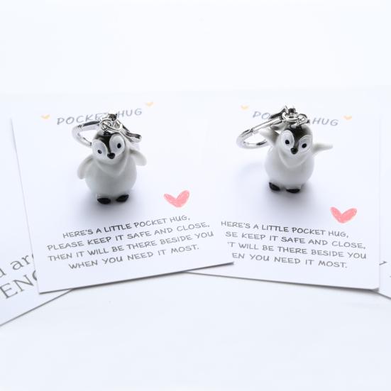 Yousheng Keychain Pendant Penguin Charm Heart Buckle Keychain with Red Heart Decoration Backpack Decorative Keyring