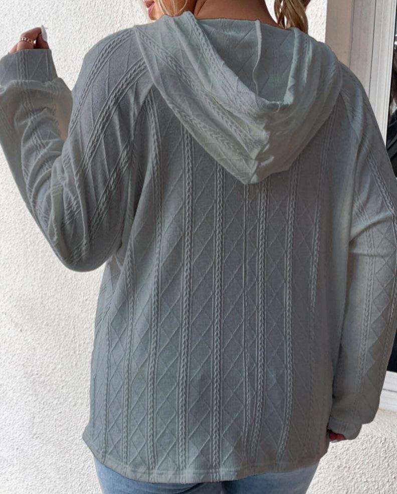 2024 Women's Casual Plus Size Jacquard Hooded Sweatshirt - Autumn/Winter Collection