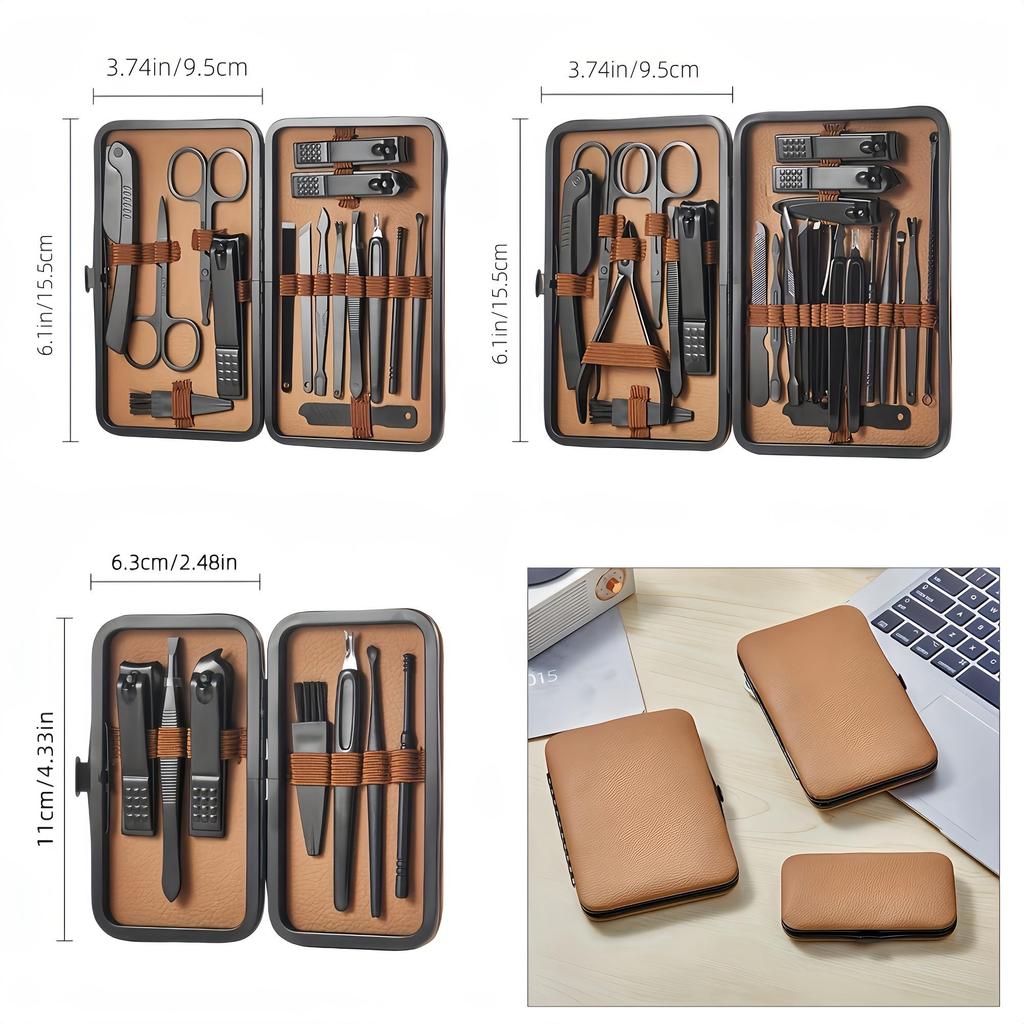 Red Black 24-Piece Manicure Set with Premium Leather Case Home Use Nail Clippers Toe Care Tools Professional Manicure Pedicure Kit