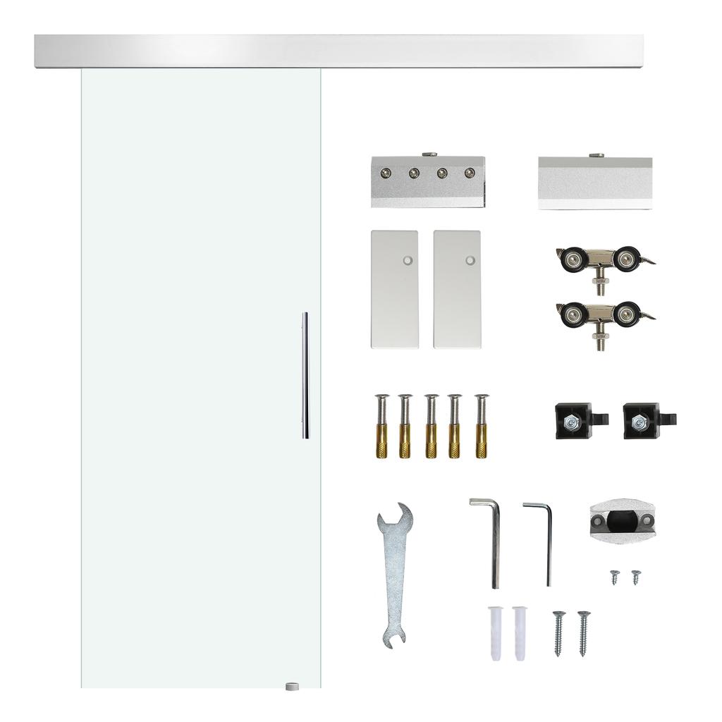 75cm Sliding Door Include Hardware Track System Kit, 8mm Clear Tempered Glass, Handle