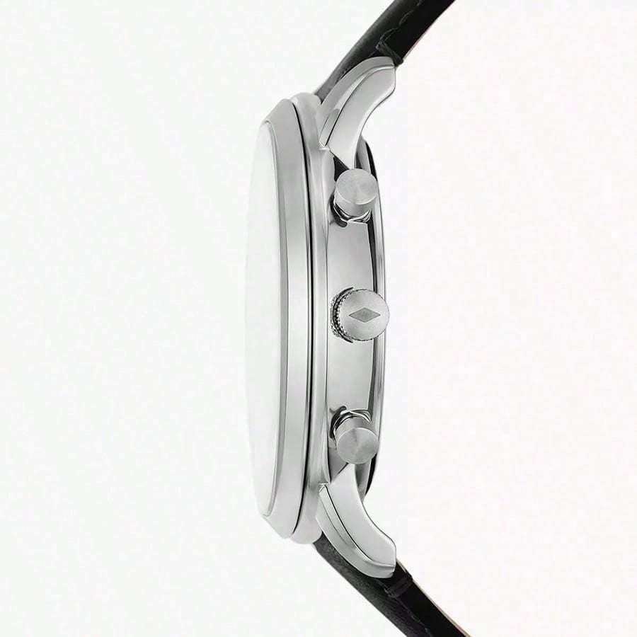 Fossil Neutra Chronograph Weißes Zifferblatt Schwarzes Lederarmband Quarz Uhr für Herren -FS6023